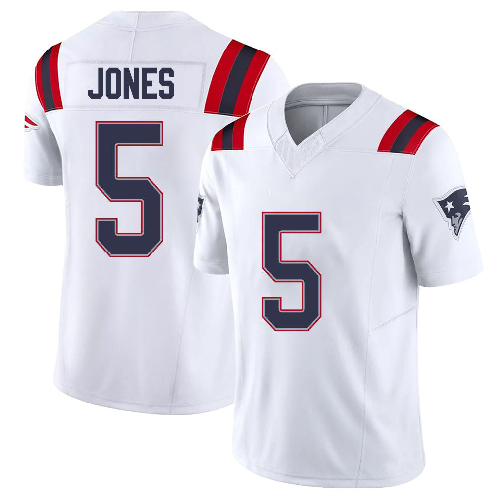 New England #5 Jones Player Football V Neck Short Sleeve White Jersey Dre'Mont For Men Youth Women Gift