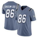 New England #86 Chism III Player Football V Neck Short Sleeve Blue Jersey Efton For Men Youth Women Gift