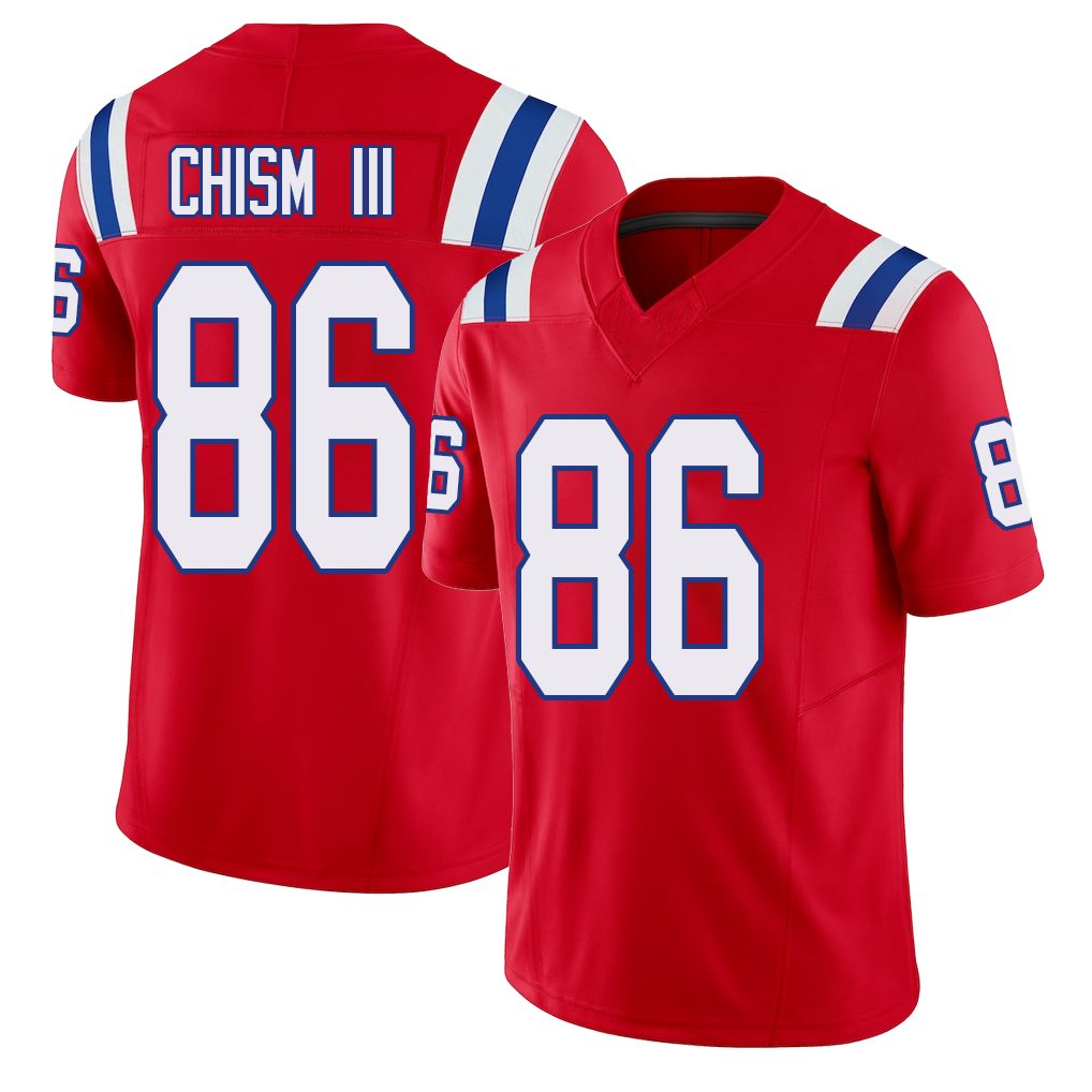 New England #86 Chism III Player Football V Neck Short Sleeve Red Jersey Efton For Men Youth Women Gift