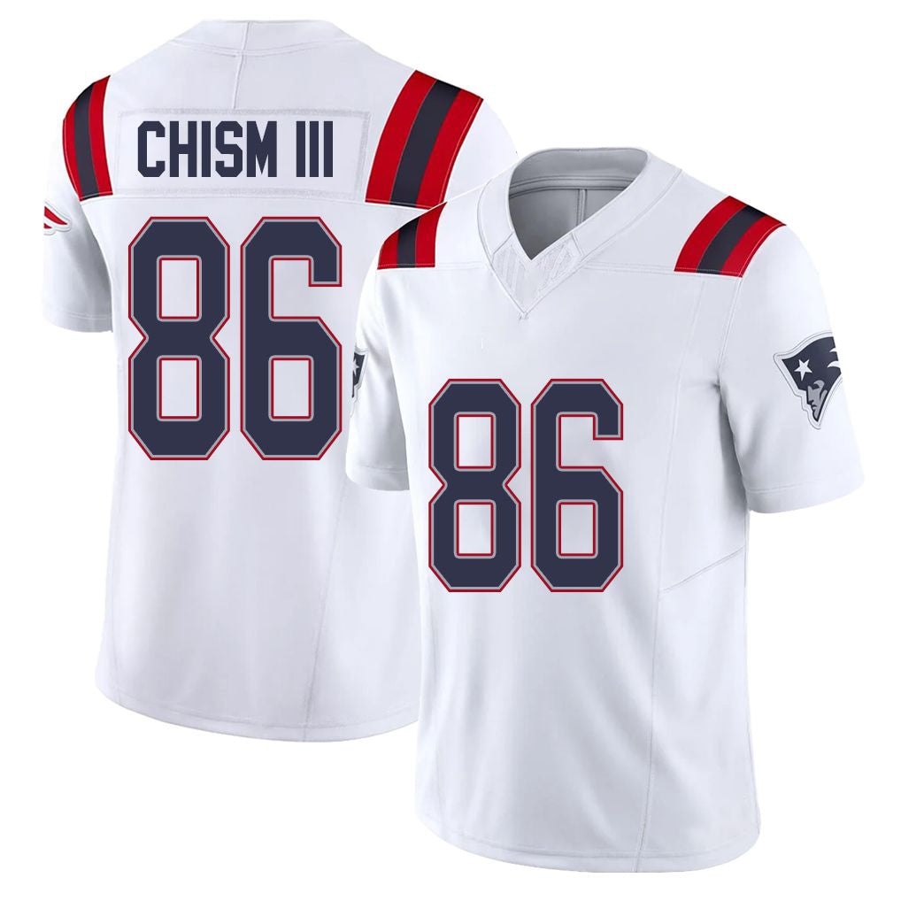 New England #86 Chism III Player Football V Neck Short Sleeve White Jersey Efton For Men Youth Women Gift