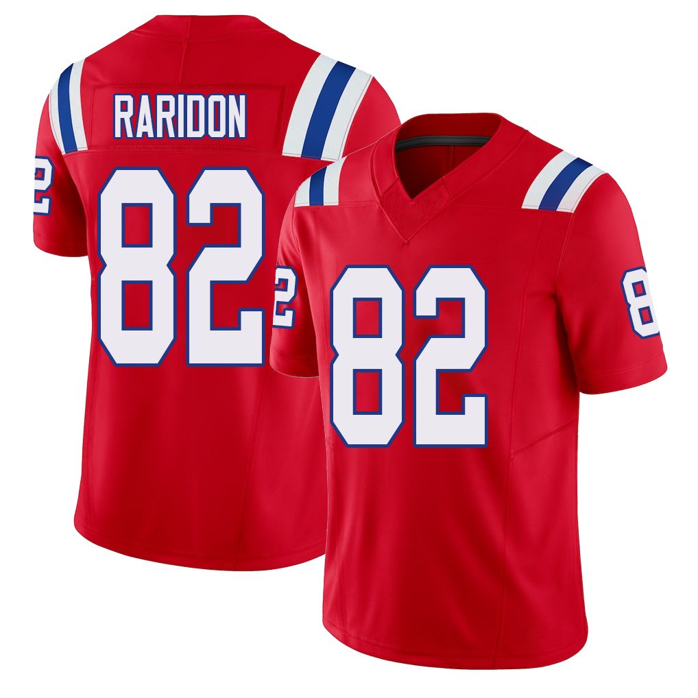 New England #82 Raridon Player Football V Neck Short Sleeve Red Jersey Eli For Men Youth Women Gift