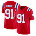 New England #91 Ponder Player Football V Neck Short Sleeve Red Jersey Elijah For Men Youth Women Gift