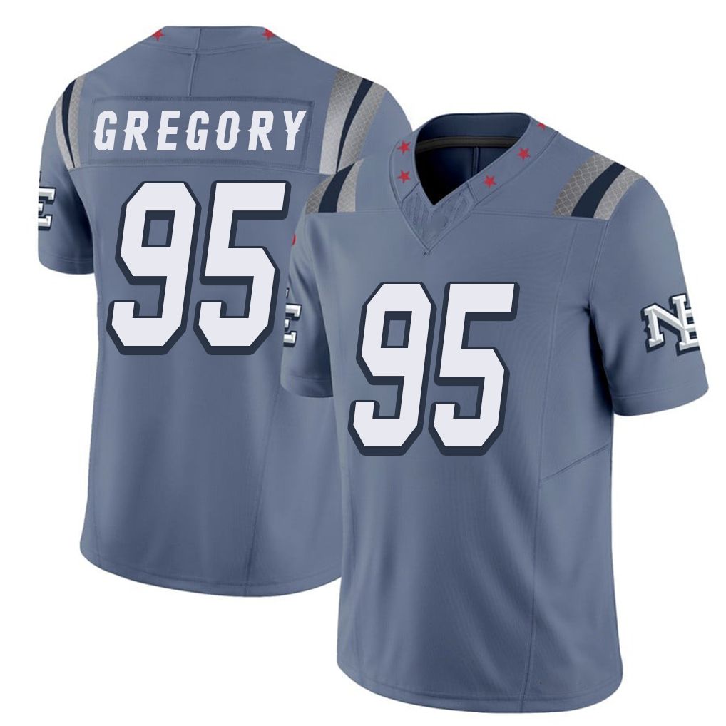 New England #95 Gregory Player Football V Neck Short Sleeve Blue Jersey Eric For Men Youth Women Gift