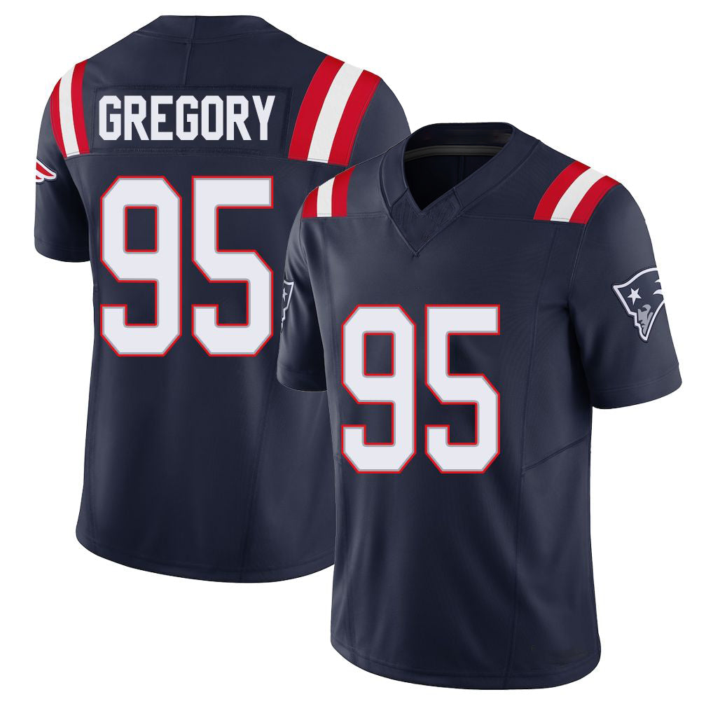 New England #95 Gregory Player Football V Neck Short Sleeve Navy Jersey Eric For Men Youth Women Gift