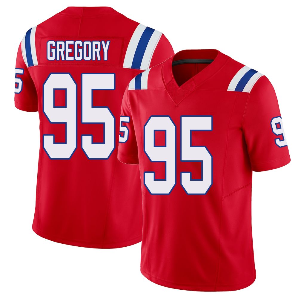 New England #95 Gregory Player Football V Neck Short Sleeve Red Jersey Eric For Men Youth Women Gift