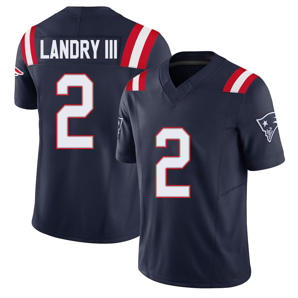 New England #2 Landry III Player Football V Neck Short Sleeve Navy Jersey Harold For Men Youth Women Gift