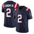 New England #2 Landry III Player Football V Neck Short Sleeve Navy Jersey Harold For Men Youth Women Gift