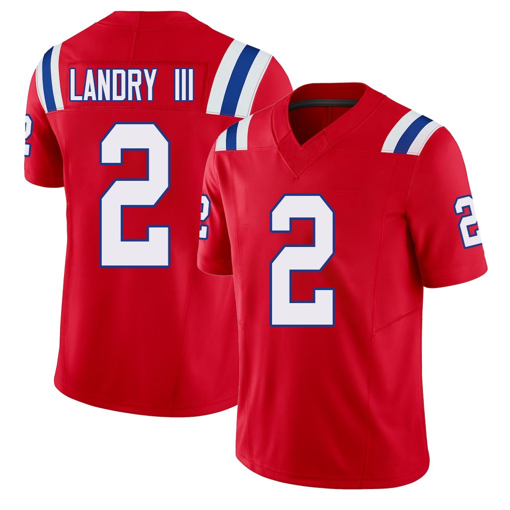 New England #2 Landry III Player Football V Neck Short Sleeve Red Jersey Harold For Men Youth Women Gift