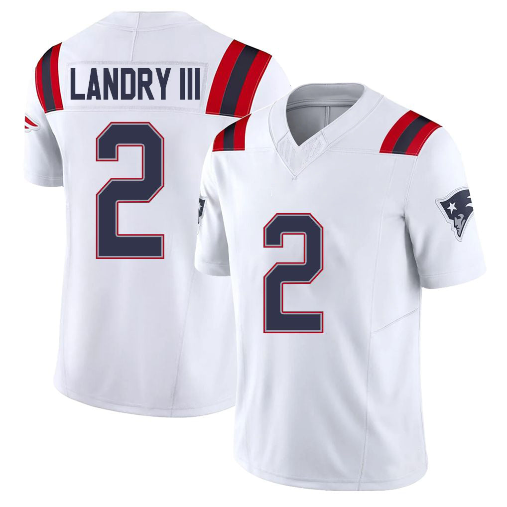 New England #2 Landry III Player Football V Neck Short Sleeve White Jersey Harold For Men Youth Women Gift