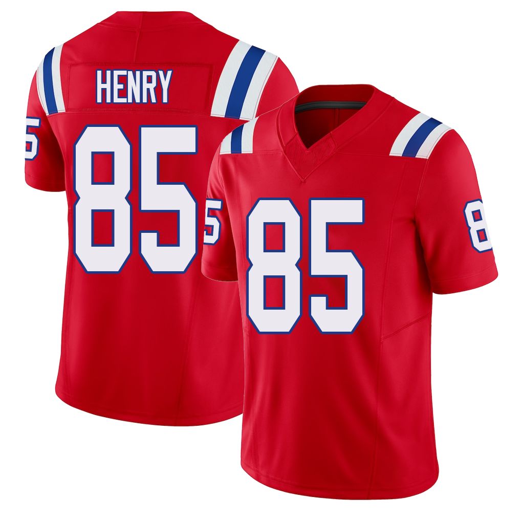 New England #85 Henry Player Football V Neck Short Sleeve Red Jersey Hunter For Men Youth Women Gift
