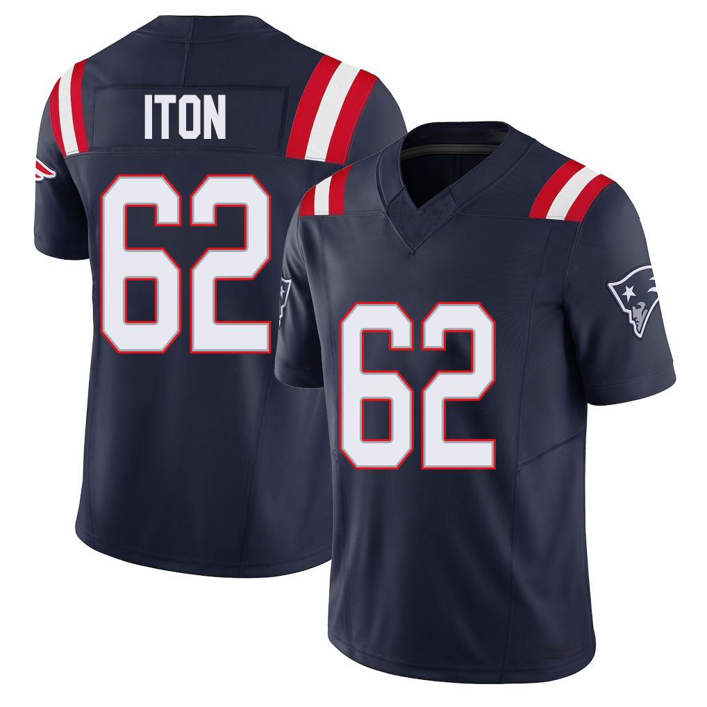 New England #62 Iton Player Football V Neck Short Sleeve Navy Jersey Isaiah For Men Youth Women Gift