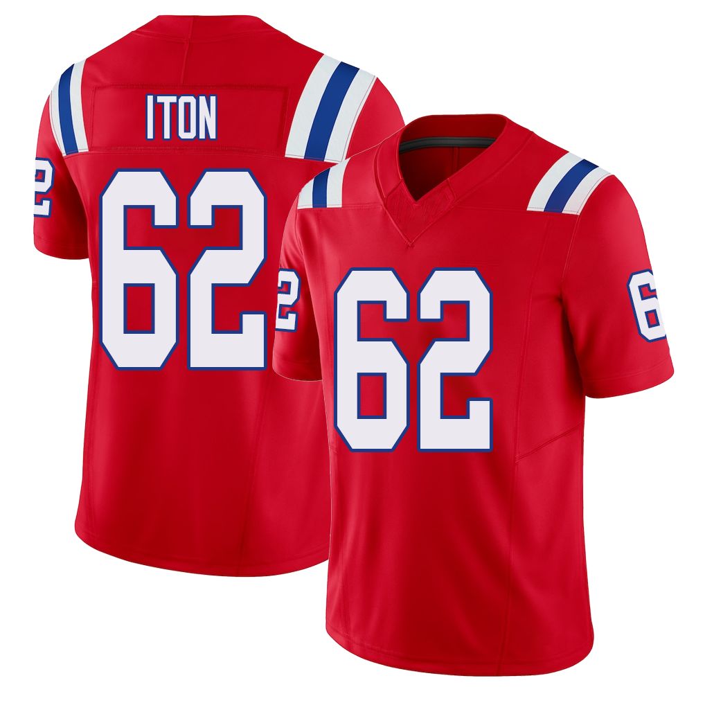 New England #62 Iton Player Football V Neck Short Sleeve Red Jersey Isaiah For Men Youth Women Gift