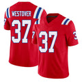New England #37 Westover Player Football V Neck Short Sleeve Red Jersey Jack For Men Youth Women Gift