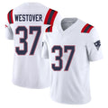 New England #37 Westover Player Football V Neck Short Sleeve White Jersey Jack For Men Youth Women Gift