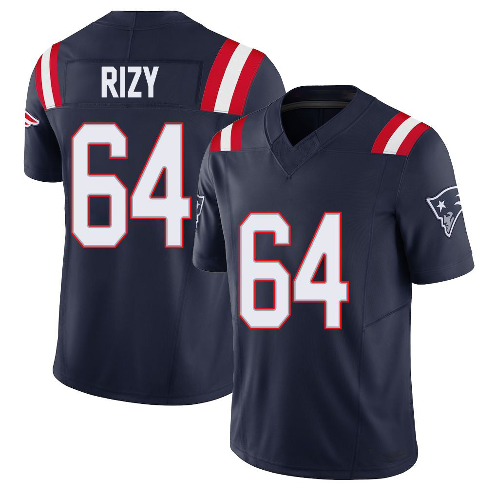 New England #64 Rizy Player Football V Neck Short Sleeve Navy Jersey Jacob For Men Youth Women Gift