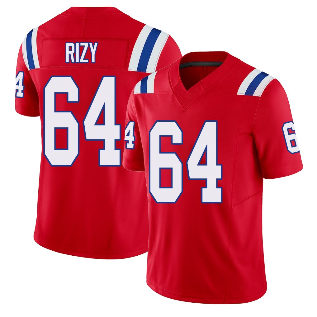 New England #64 Rizy Player Football V Neck Short Sleeve Red Jersey Jacob For Men Youth Women Gift
