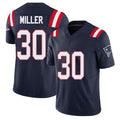 New England #30 Miller Player Football V Neck Short Sleeve Navy Jersey Jam For Men Youth Women Gift