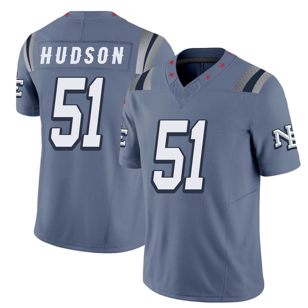 New England #51 Hudson Player Football V Neck Short Sleeve Blue Jersey James For Men Youth Women Gift