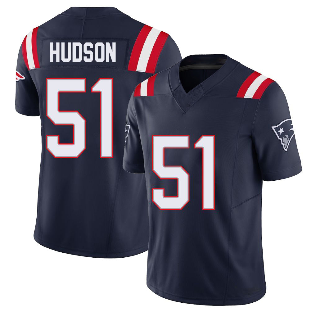 New England #51 Hudson Player Football V Neck Short Sleeve Navy Jersey James For Men Youth Women Gift