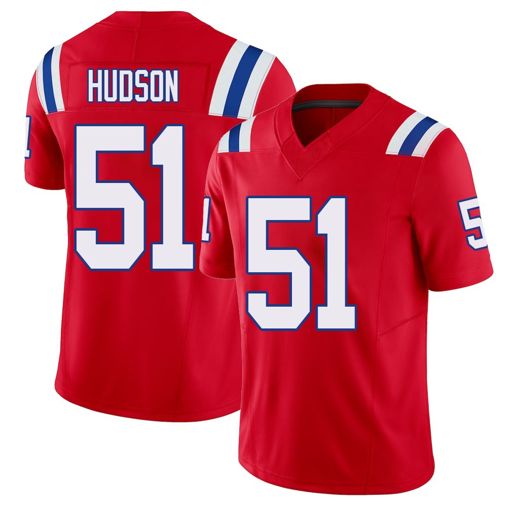 New England #51 Hudson Player Football V Neck Short Sleeve Red Jersey James For Men Youth Women Gift