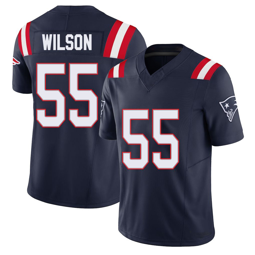 New England #55 Wilson Player Football V Neck Short Sleeve Navy Jersey Jared For Men Youth Women Gift