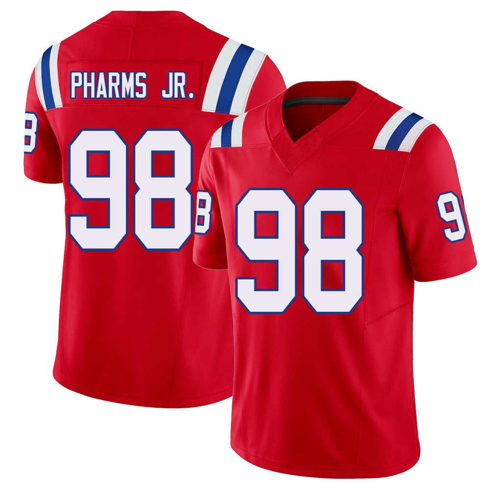 New England #98 Pharms Jr. Player Football V Neck Short Sleeve Red Jersey Jeremiah For Men Youth Women Gift