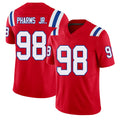 New England #98 Pharms Jr. Player Football V Neck Short Sleeve Red Jersey Jeremiah For Men Youth Women Gift