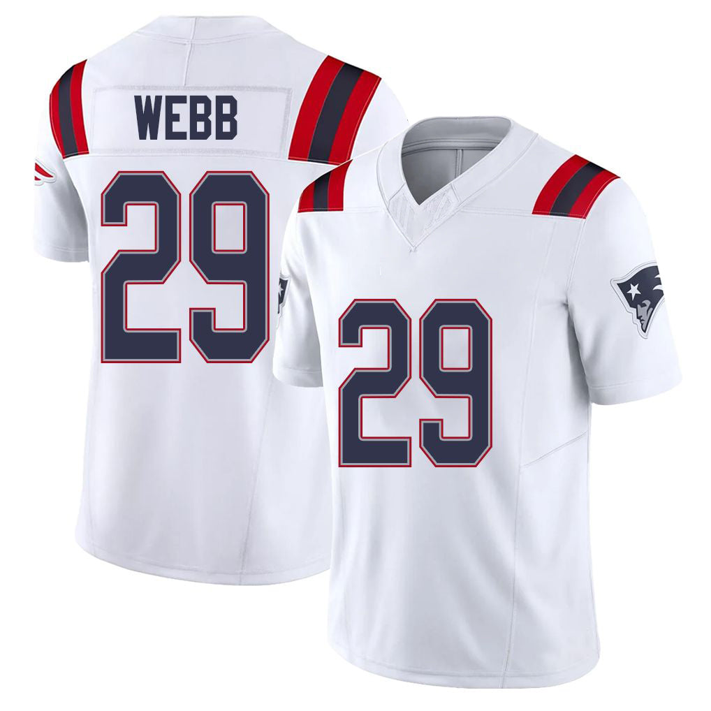 New England #29 Webb Player Football V Neck Short Sleeve White Jersey Jeremiah For Men Youth Women Gift