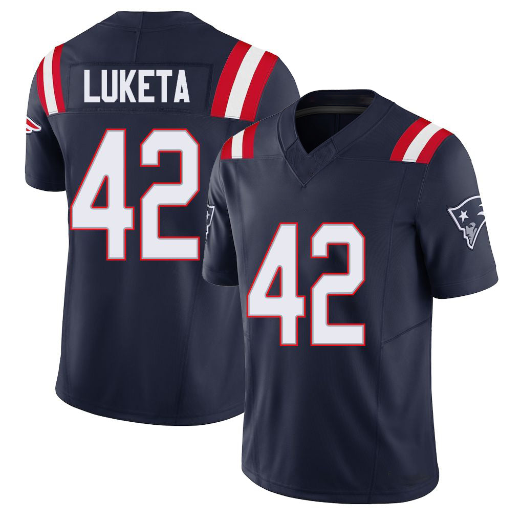 New England #42 Luketa Player Football V Neck Short Sleeve Navy Jersey Jesse For Men Youth Women Gift