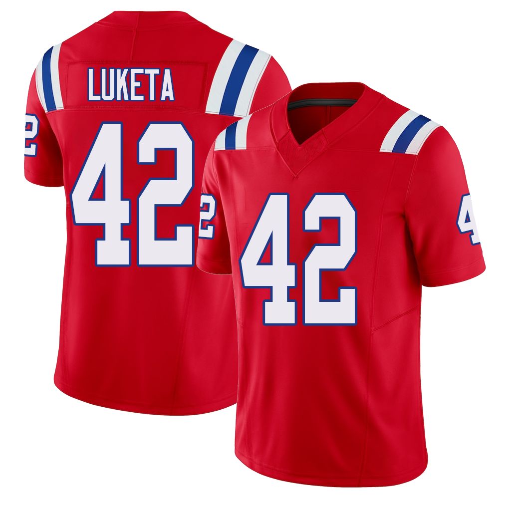 New England #42 Luketa Player Football V Neck Short Sleeve Red Jersey Jesse For Men Youth Women Gift
