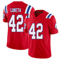 New England #42 Luketa Player Football V Neck Short Sleeve Red Jersey Jesse For Men Youth Women Gift