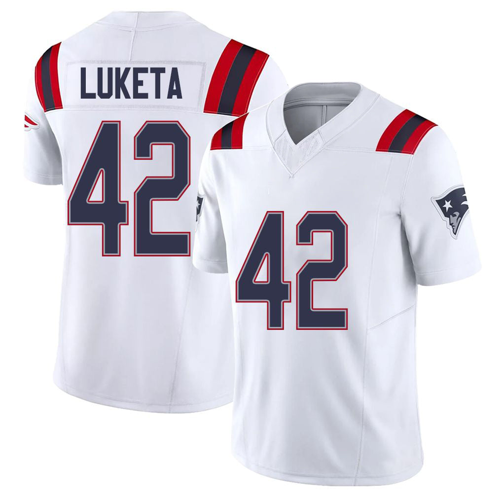 New England #42 Luketa Player Football V Neck Short Sleeve White Jersey Jesse For Men Youth Women Gift