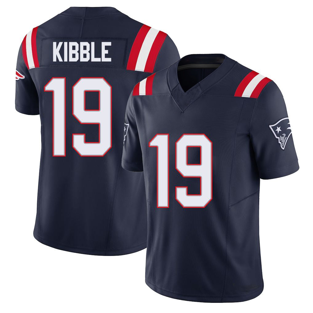 New England #19 Kibble Player Football V Neck Short Sleeve Navy Jersey Jimmy For Men Youth Women Gift