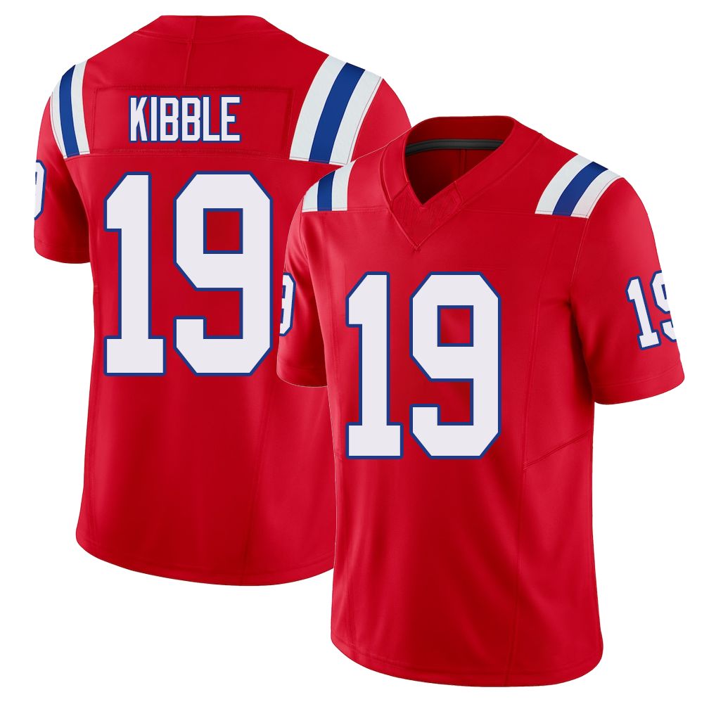 New England #19 Kibble Player Football V Neck Short Sleeve Red Jersey Jimmy For Men Youth Women Gift
