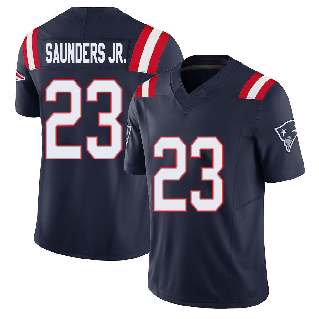 New England #23 Saunders Jr. Player Football V Neck Short Sleeve Navy Jersey John For Men Youth Women Gift