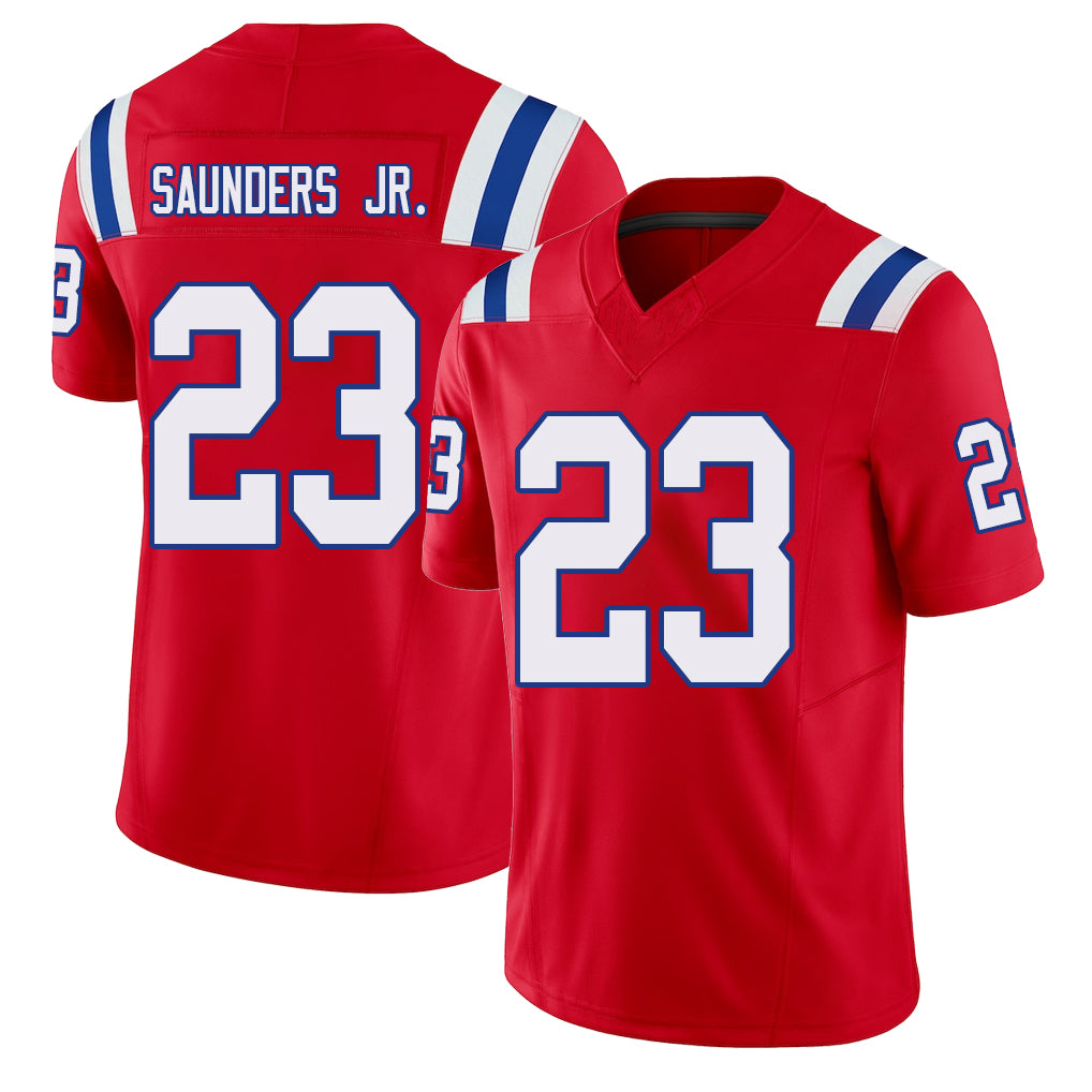 New England #23 Saunders Jr. Player Football V Neck Short Sleeve Red Jersey John For Men Youth Women Gift