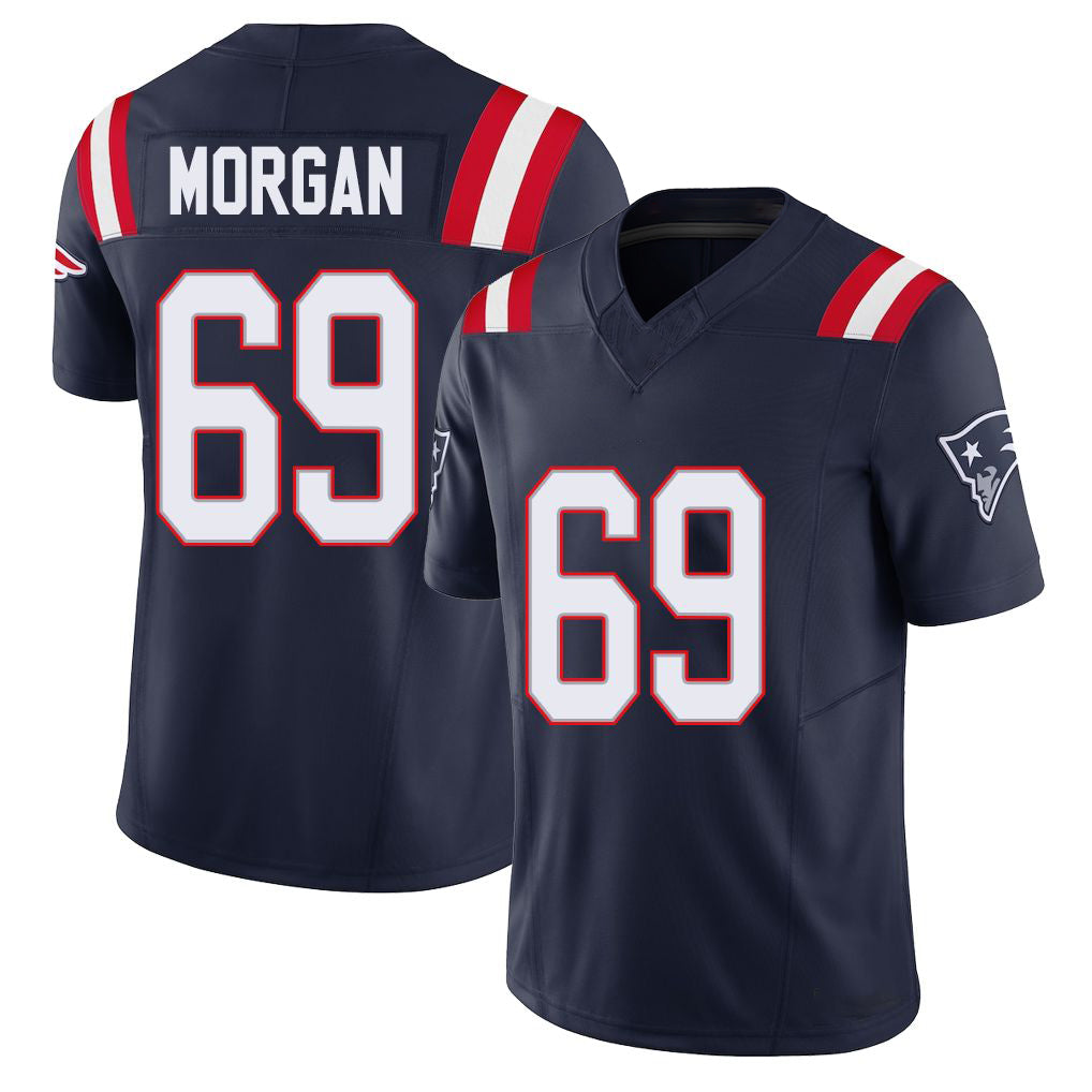 New England #69 Morgan Player Football V Neck Short Sleeve Navy Jersey JonDarius For Men Youth Women Gift