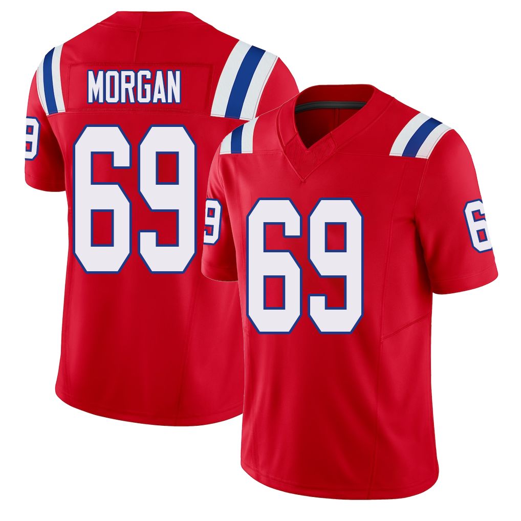 New England #69 Morgan Player Football V Neck Short Sleeve Red Jersey JonDarius For Men Youth Women Gift