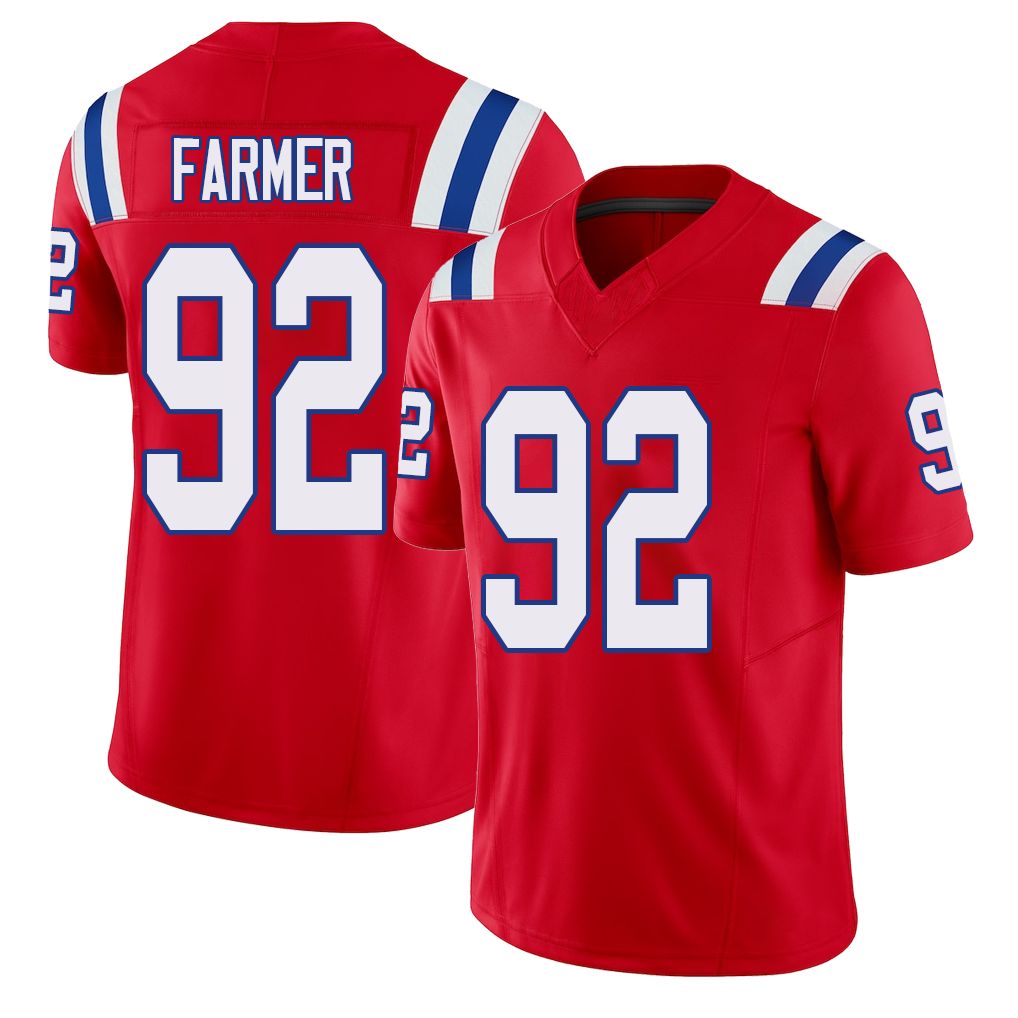 New England #92 Farmer Player Football V Neck Short Sleeve Red Jersey Joshua For Men Youth Women Gift