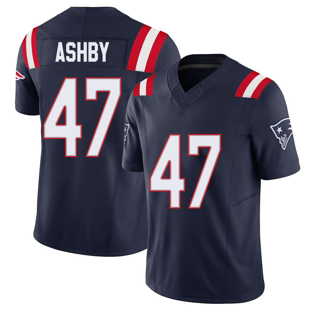 New England #47 Ashby Player Football V Neck Short Sleeve Navy Jersey Julian For Men Youth Women Gift