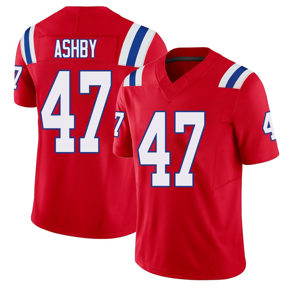 New England #47 Ashby Player Football V Neck Short Sleeve Red Jersey Julian For Men Youth Women Gift