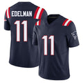 New England #11 Edelman Player Football V Neck Short Sleeve Navy Jersey Julian For Men Youth Women Gift