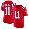New England #11 Edelman Player Football V Neck Short Sleeve Red Jersey Julian For Men Youth Women Gift