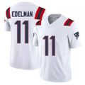 New England #11 Edelman Player Football V Neck Short Sleeve White Jersey Julian For Men Youth Women Gift