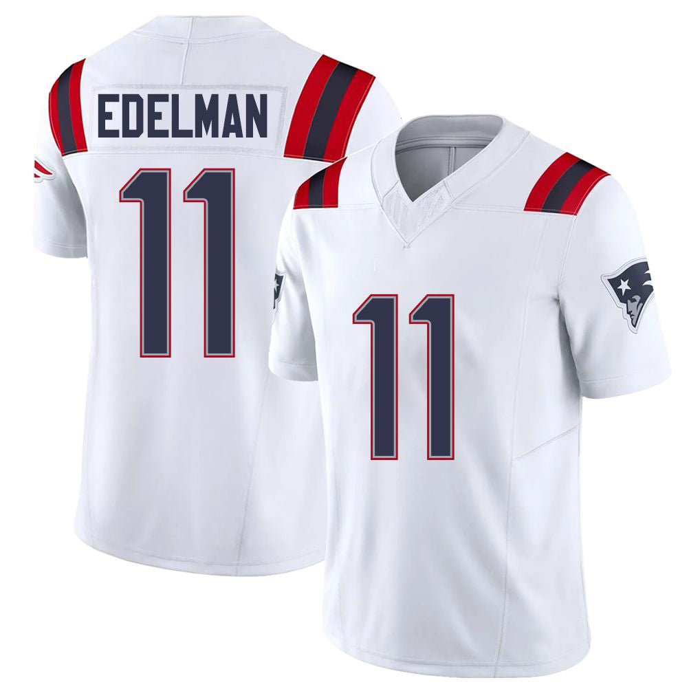 New England #11 Edelman Player Football V Neck Short Sleeve White Jersey Julian For Men Youth Women Gift