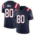 New England #80 Hill Player Football V Neck Short Sleeve Navy Jersey Julian For Men Youth Women Gift