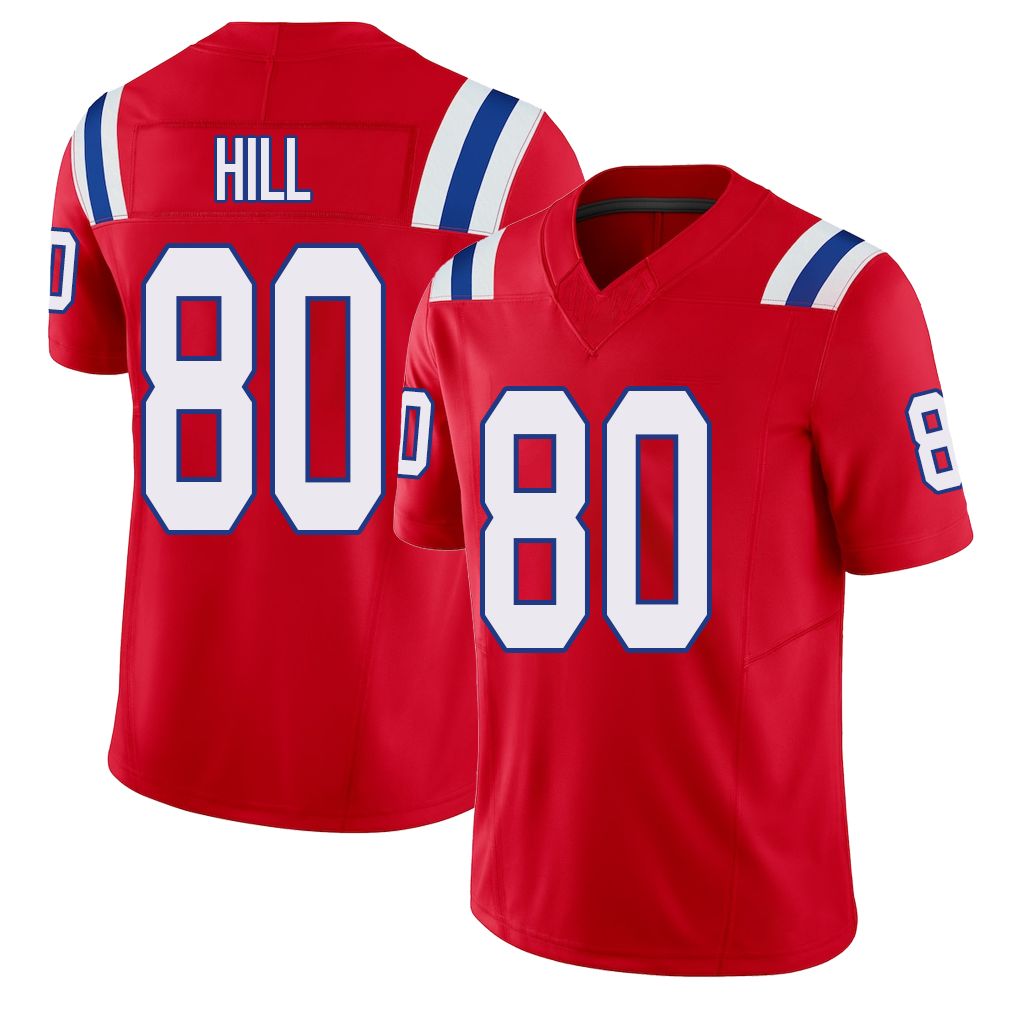 New England #80 Hill Player Football V Neck Short Sleeve Red Jersey Julian For Men Youth Women Gift