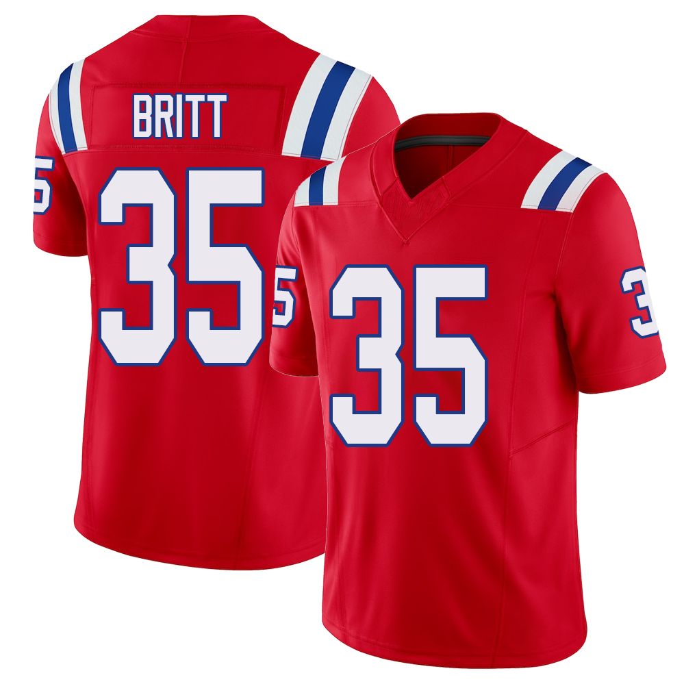 New England #35 Britt Player Football V Neck Short Sleeve Red Jersey K.J. For Men Youth Women Gift