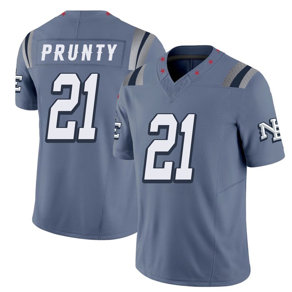 New England #21 Prunty Player Football V Neck Short Sleeve Blue Jersey Karon For Men Youth Women Gift