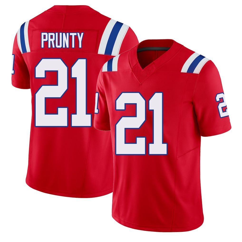 New England #21 Prunty Player Football V Neck Short Sleeve Red Jersey Karon For Men Youth Women Gift